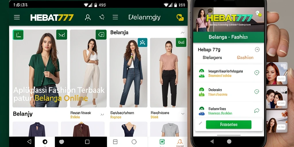 Tampilan antarmuka aplikasi HEBAT777 yang modern dan menarik untuk belanja fashion.