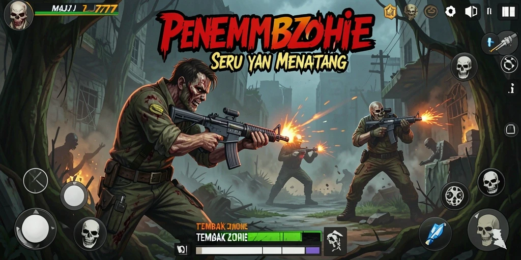 Tampilan antarmuka permainan MAJ777 saat menembak zombie.
